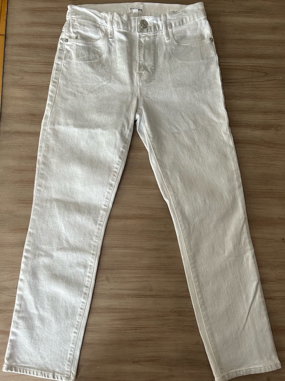 FRAME le high straight Chrome Blanc Metallic Coated Jeans Sz 25